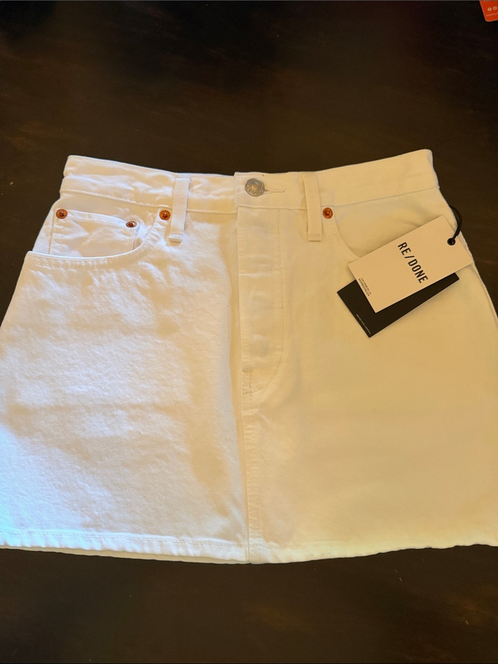 Re/Done size 25 NWT White Denim Mini Skirt with Copper Rivets